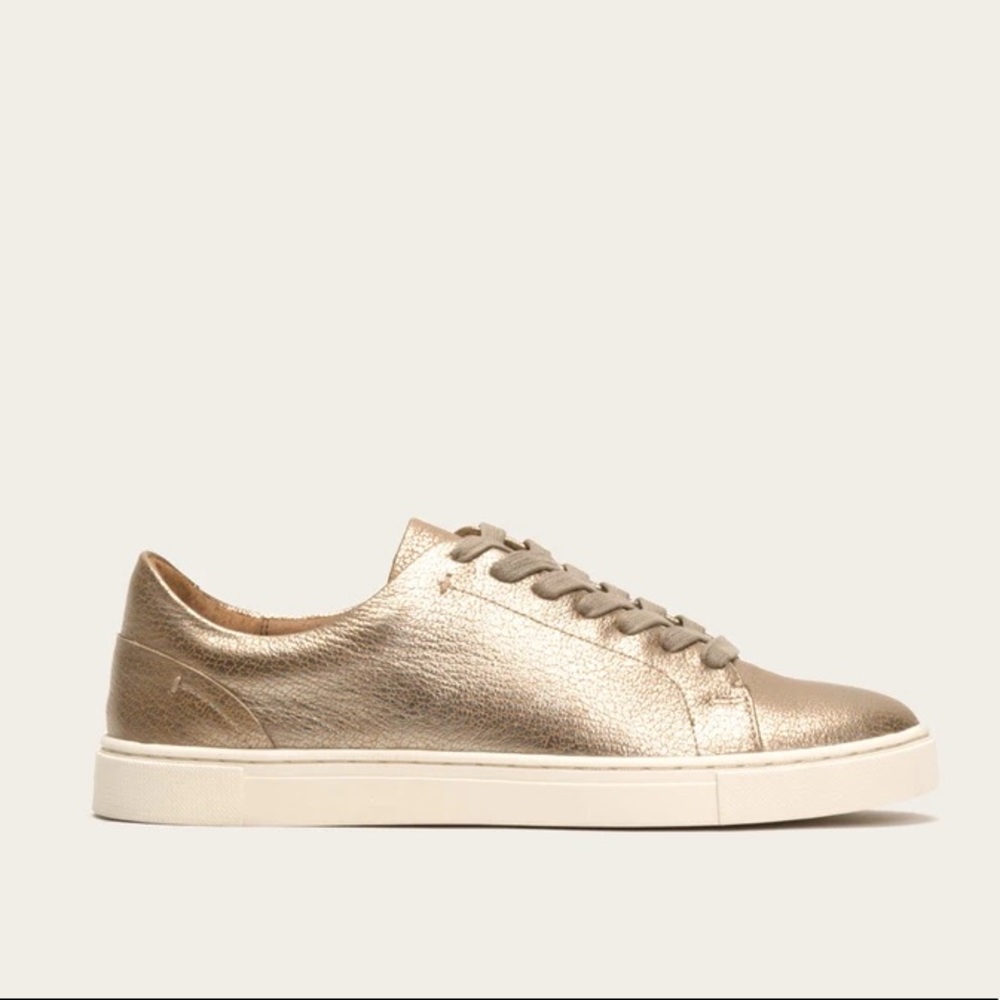 Frye Ivy Metallic Copper Gold Leather Low Top Lace Up Sneakers Size 7.5M